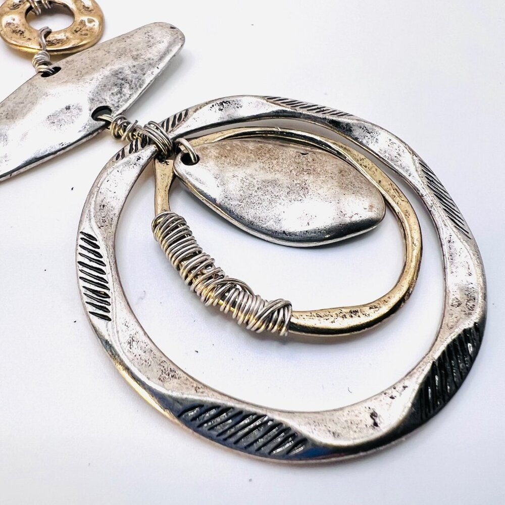 Joan Vass New York Necklace-NWT-Silver/Gold Rustic Mix-Casual-Versatile-V Neck - Picture 11 of 14